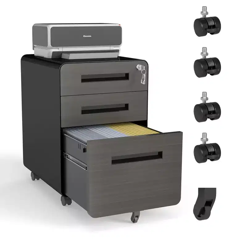 Mobile File Cabinet with Lock All-Steel Fully Assembled, Anti-Tip Design & Locking Casters, Fits A4/Letter, for Home/Office (Black)