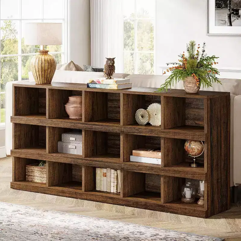 Lantine 63-Inch 15-Cube Farmhouse Console Table for Entryway