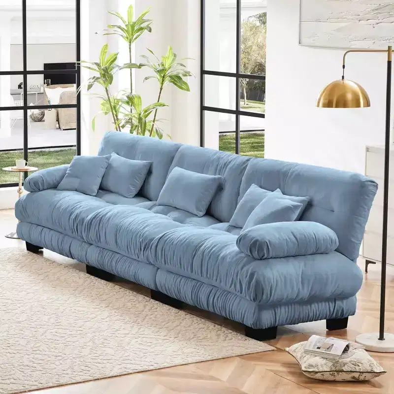 MAYEERTY 3 Seater Sectional Sofa Modular Deep Seat Couch Upholstered Furniture for Living Room Blue