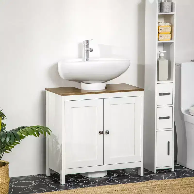 Bathroom Under Sink Cabinet Freestanding Storage Cupboard with Adjustable Shelf Double Doors Antique White