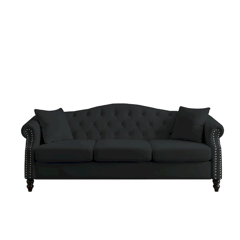 Chesterfield 3-Seater Upholstered Tufted Sofa with Rolled Arms and Nailhead