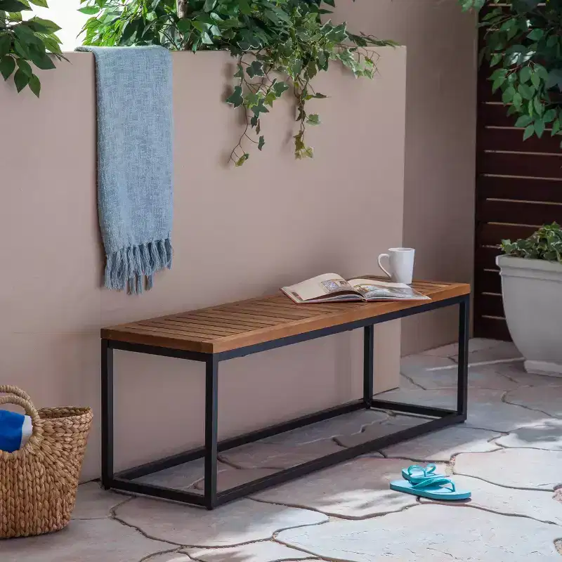 GDFStudio Newcastle Outdoor 54 Acacia Wood and Iron Bench
