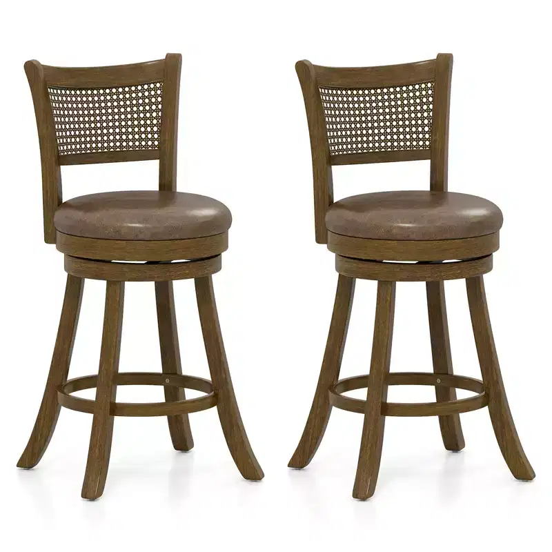 Costway Set of 2 Bar Stools 25 Swivel Bar Chairs w/ PE Rattan Backrest Counter Height