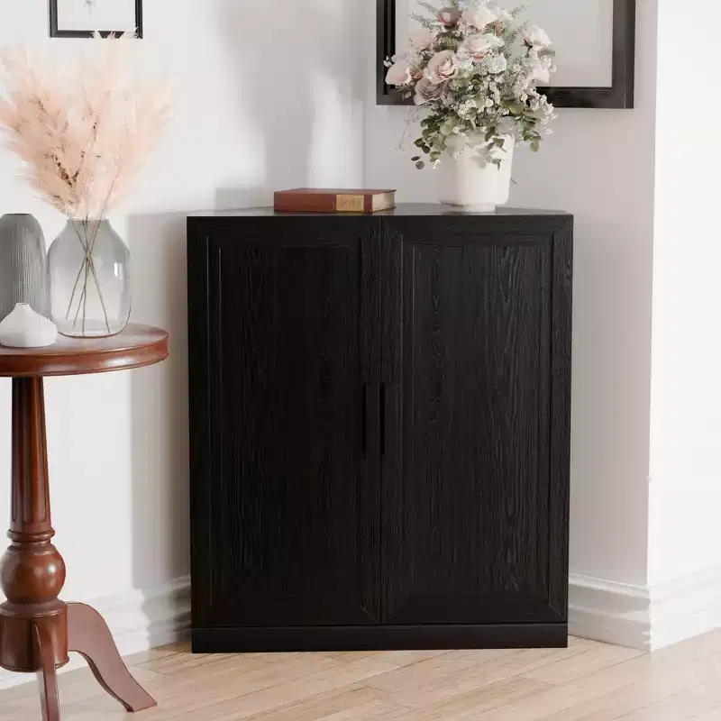 MAYEERTY Modern 2 Doors Utility Storage Cabinets Efficient Storage for Living Room Dining Room Bedroom Black