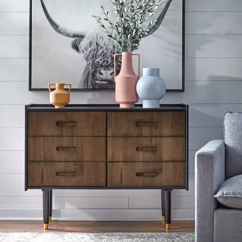 angelo:HOME Randy Mid Century Modern Decorative Buffet Cabinet Black/Walnut