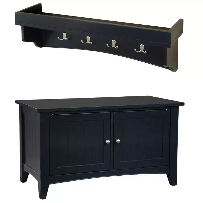 Shaker Cottage Tray Shelf Coat Hook with Cabinet Bench Charcoal Gray - Alaterre Furniture: Wall-Mounted, Storage Organizer