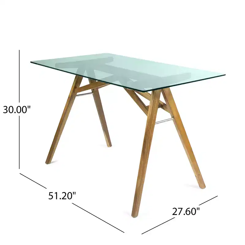 Mid-Century Modern Glass Top Acacia Wood Desk, Natural/Green