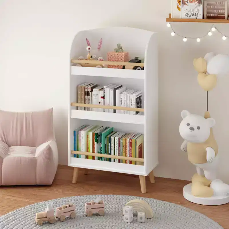 Okak Minimalism Kids Bookshelf, Storage Shelves with 3-Tier, Toy Storage Case for Kids Room, Living Room, Playroom, White
