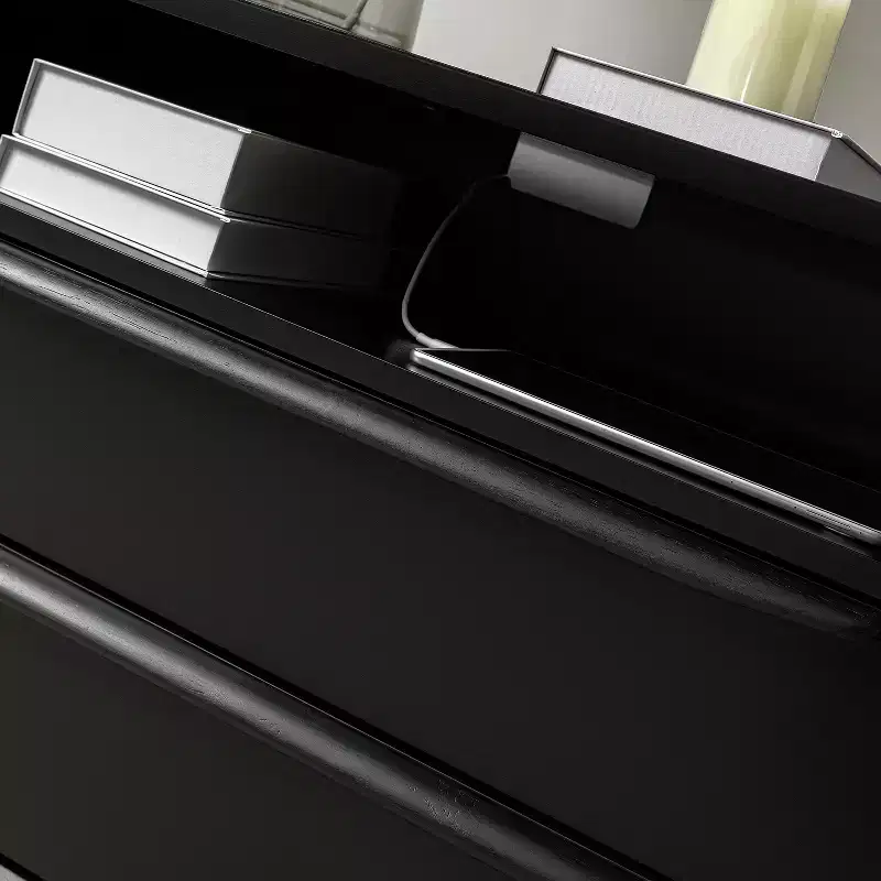 Margery Mid-century Modern 2 - Drawer end table with Built-In Outlets and Cable Management and Open Shelf | HULALA HOME