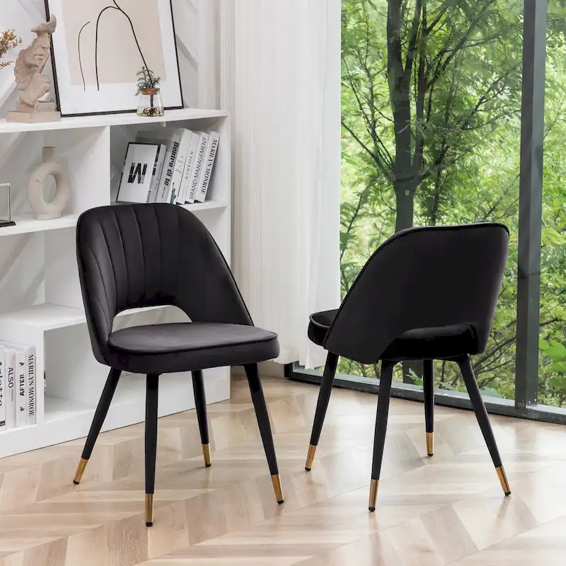Velvet Channel-Tufted Dining Chairs with Gold Foot Caps, Set of 2 | Armless | 265 lb | 4 Colors