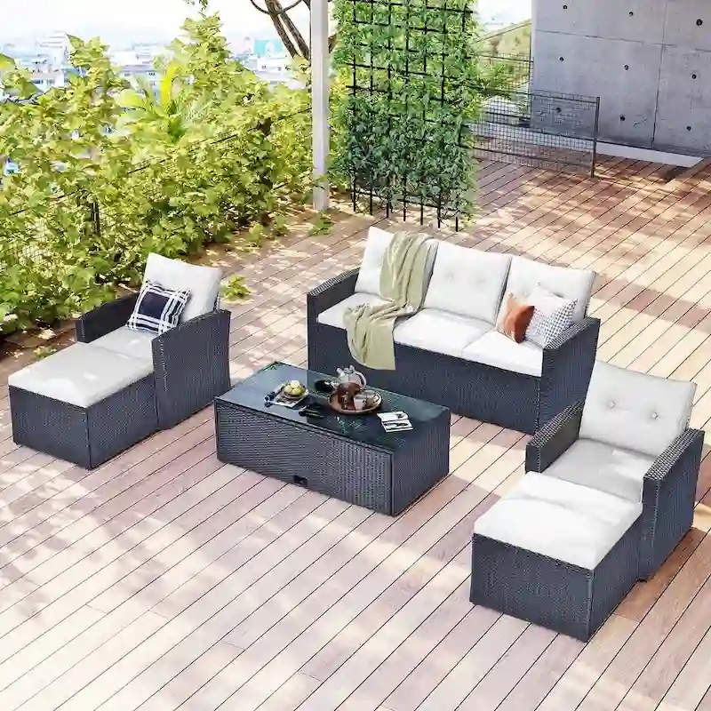 6 PCS Outdoor Patio Set Dining Conversation Sectional Set for 7