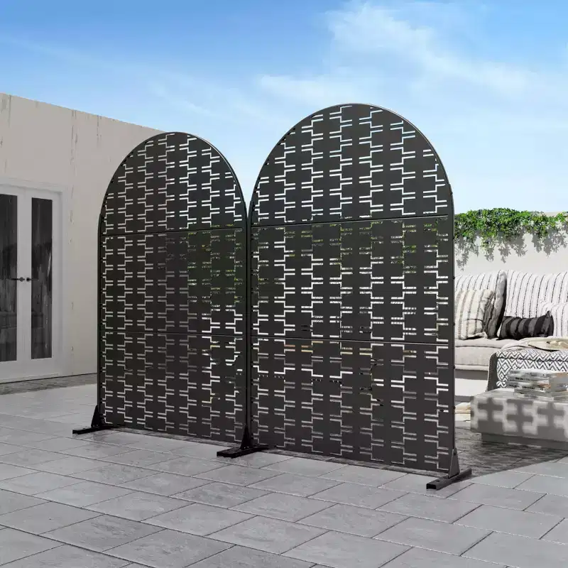 Room Divider Screen Brick 01 Black Arch Galvanized Sheet 72x47x16in 3-Piece