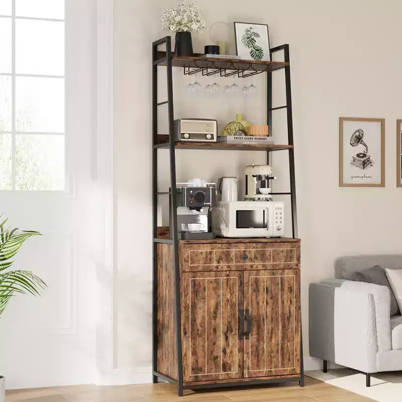 Bakers Rack with Drawer Cabinet Tall Bar Cabinet Industrial Kitchen Stand