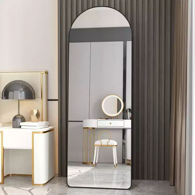 Okak 65*23/59.8*16.5in Aluminum Alloy Frame Full Length Mirror, Arched Mirror with Stand, Mutifunction Wall Mirror for Home, Hotel, Clothing Room