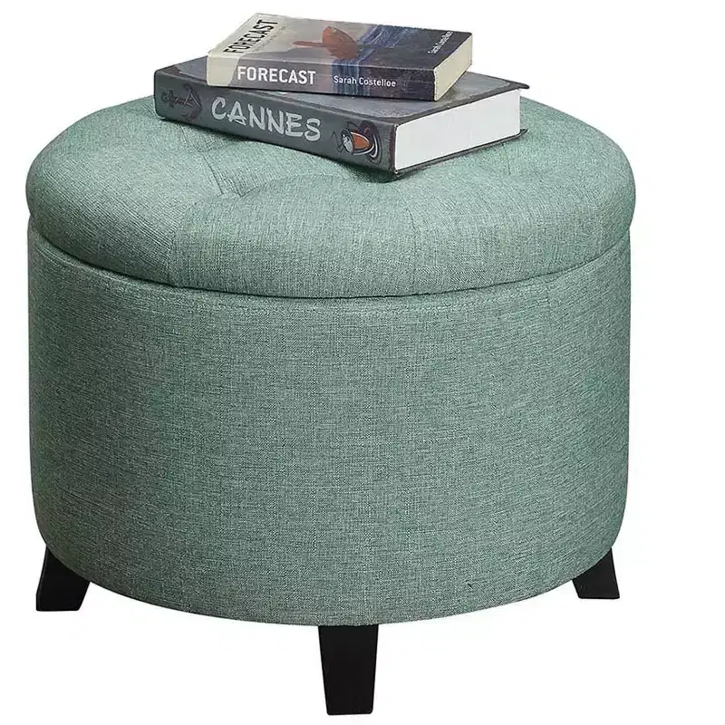 Round Storage Ottoman with Tufted Top & Removable Lid