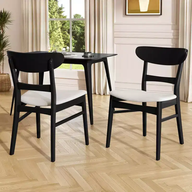 Mid-Century Modern Dining Chairs Set of 2, Round Upholstered with Curved Back & Metal Legs, Boucle Kitchen Dining Room Side Chairs