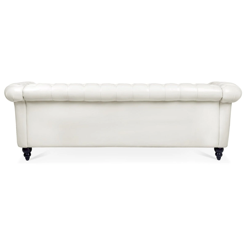 Classically Elegant 84.65 Three-Seater Rolled Arm Chesterfield Sofa in PU Leather - Sturdy Birch Legs, Soft Upholstery
