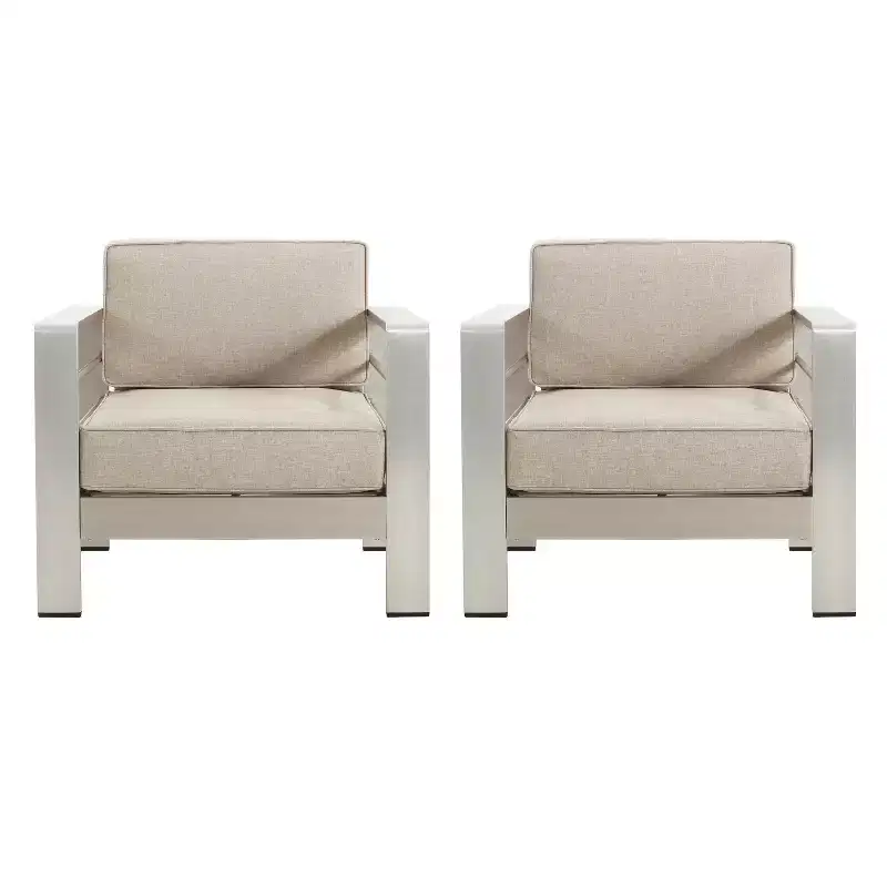 Christopher Knight Home Camila Outdoor Aluminum Club Chairs with Optional Cushions (Set of 2) ,Silver/Beige