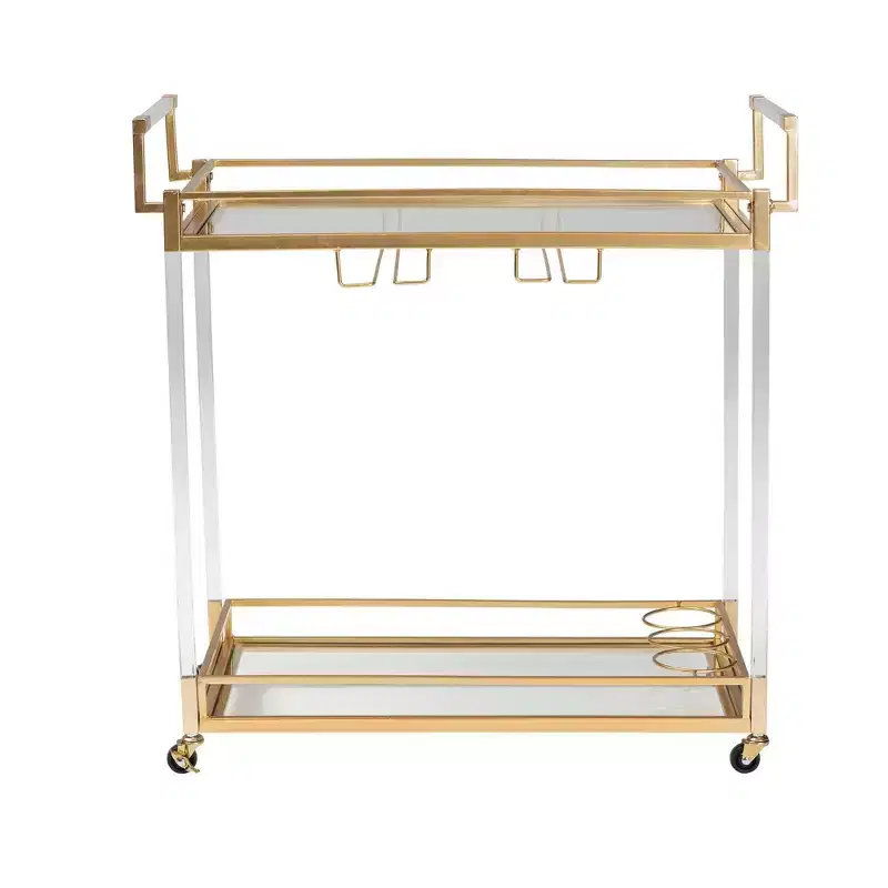 Savannah Metal and Glass Wine Cart Gold/Clear - Baxton Studio