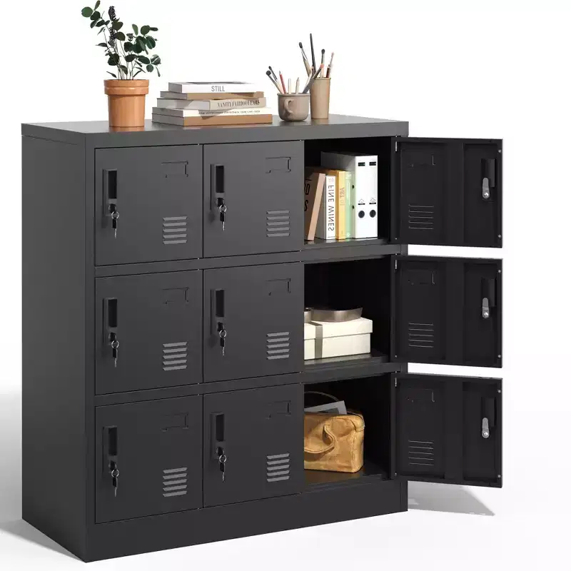 VIYET 35.4 9-Door Metal Storage Locker with Lock & Card Slot - Freestanding Steel Locker for Office, Gym, School & Home, Black