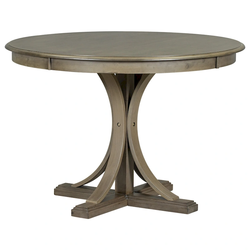 Taupe Retro 5-Piece Wooden Dining Table Set with Curved Trestle Table & 4 Chairs