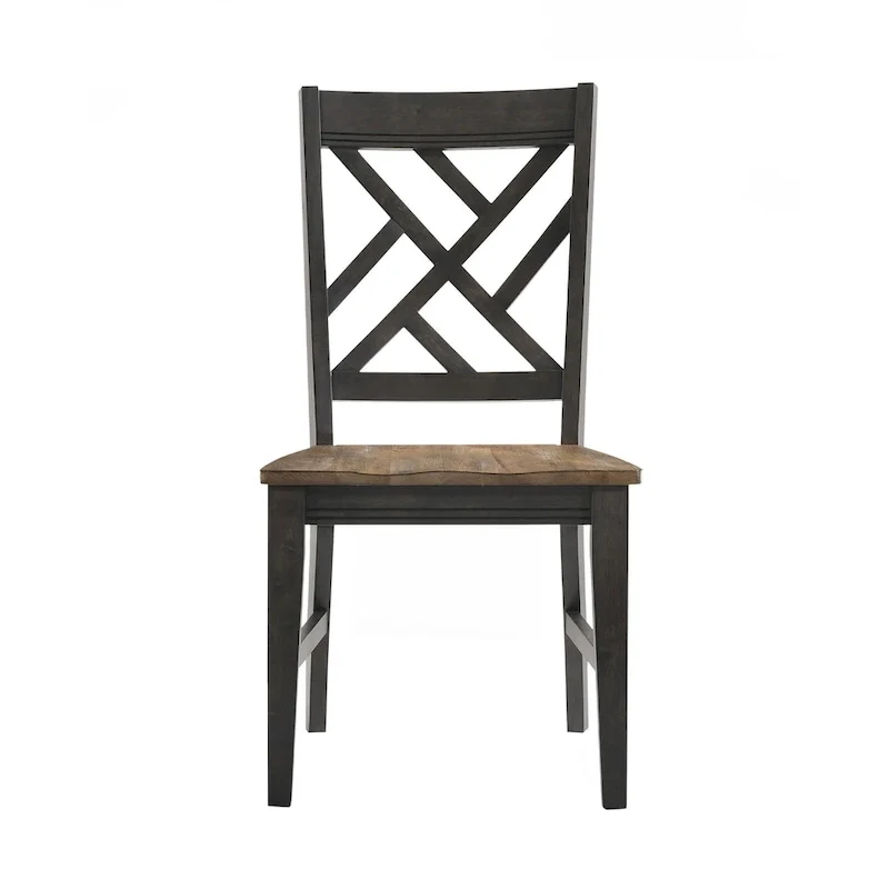 Dining Chair with Lattice Back and 4 Legs, Brushed Brown & Pecan, Set of 2
