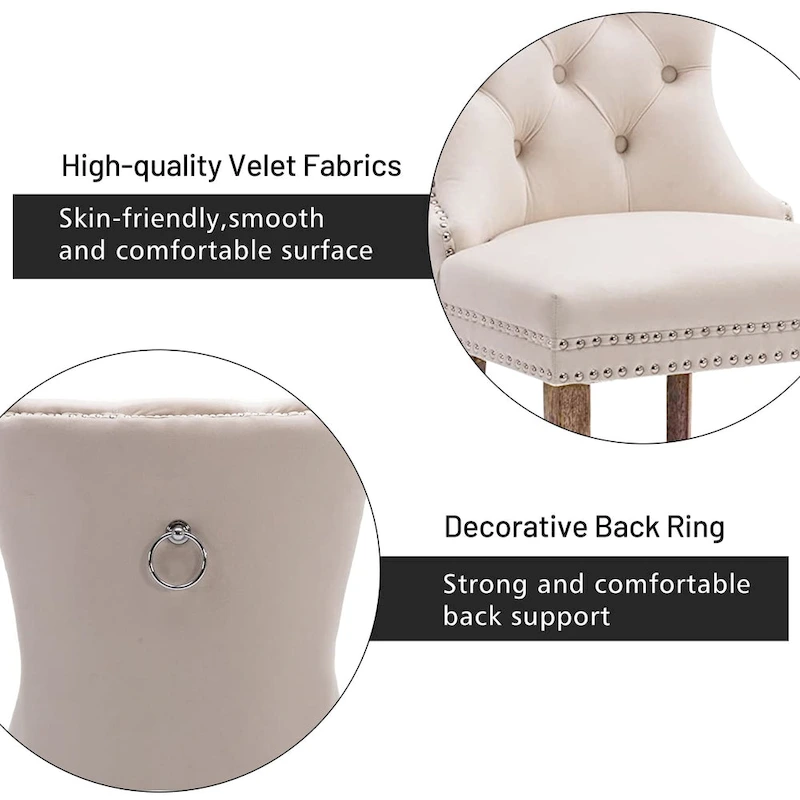 Dining Chairs Set of 6, Luxury Upholstered Velvet Kitchen Chairs Side Chair with Padded Seat Back and Solid Wood Legs - N/A
