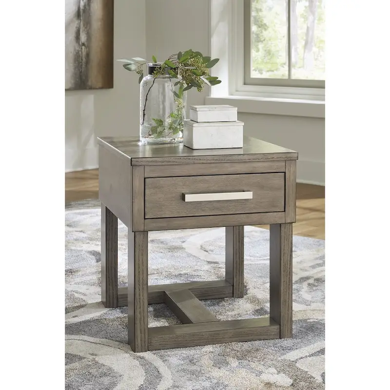 Brown/Gray End Table with USB Charging - 22W x 24D x 24H