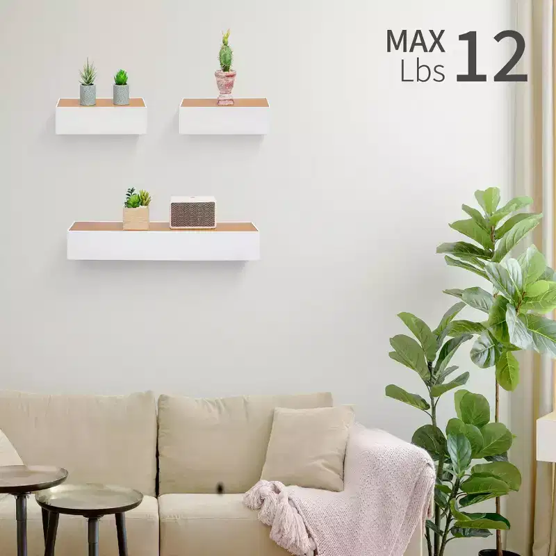 23.6 Maple+White Floating Shelf C invisible-bracket wood wall mount, perfect bathroom/bedroom/kitchen dcor or book/plant display, easy install.