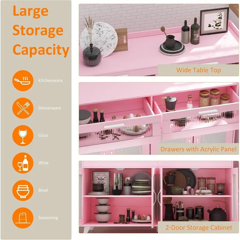 Sideboard Buffet Cabinet with LED Light & Power Outlets