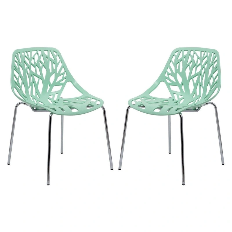 Asbury Stackable Dining Chair with Chrome Legs (Set of 2) Modern Cut-Out Design Backrest Side Chair
