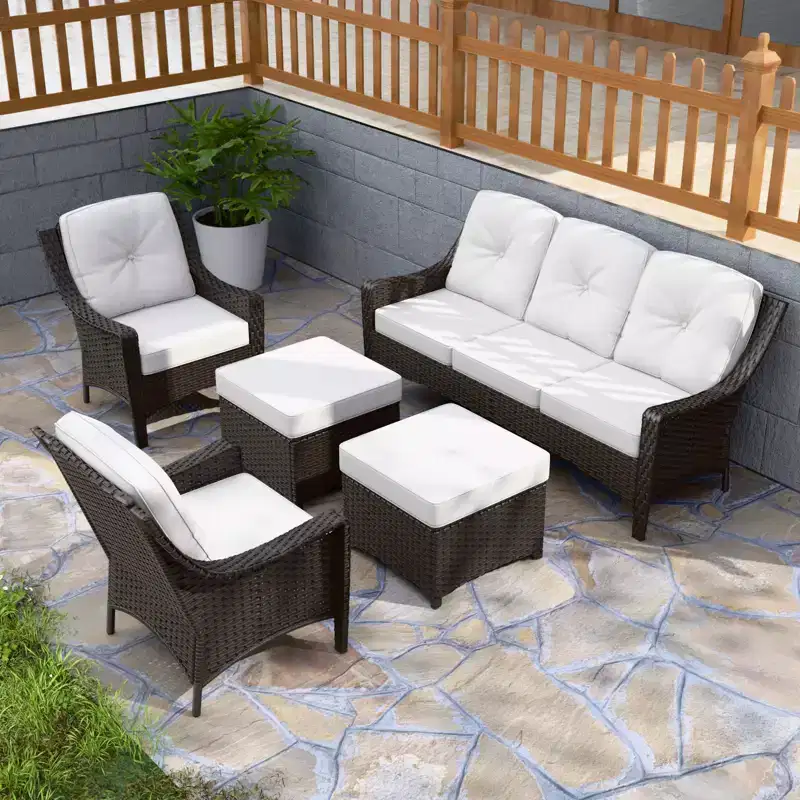EAGLE PEAK Azure Bay 5 Pieces Wicker Outdoor Patio Furniture Set , Sofa and Chairs with Ottomans