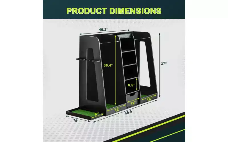 Zevemomo 55.5x16x37 Wooden Golf Bag Organizer with 2 Drawers, Golf Storage Rack & Club Holder on Side,Stand for Garage Home, Black