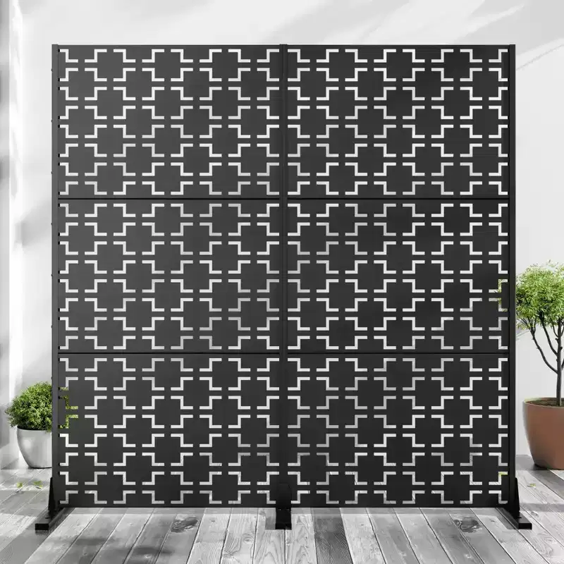 Room Divider Screen Square 01 Black Arch Galvanized Sheet 72x47x16in 3-Piece Set