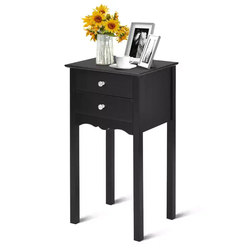 Side Table End Accent Table Night Stand with 2 Drawers, Black