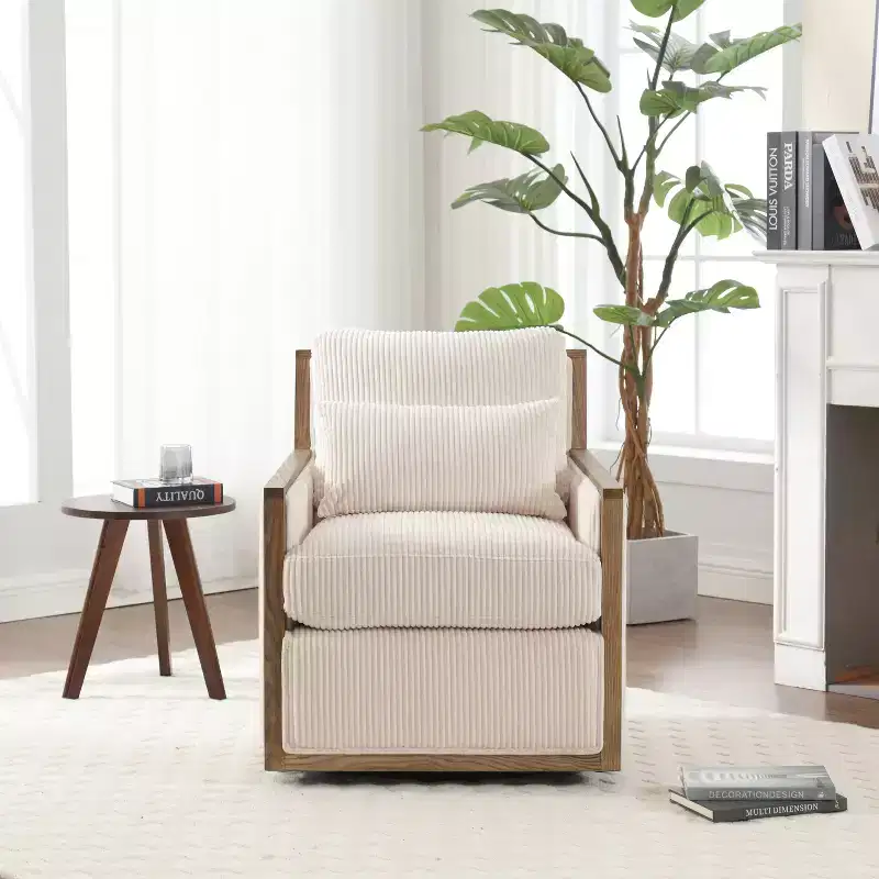 Okak Accent Chairs for Bedroom, 360 Degree Corduroy Swivel Barrel Chair, Leisure Arm Chair, Modern Oversized Accent Chair