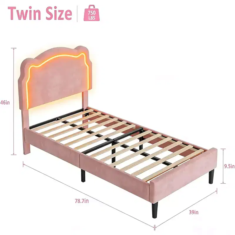 Upholstered Twin Platform Bed for Kids with Adjustable Bear-Shaped Headboard  Storage Drawer  Wooden Slats  Noise-Free, No Box Seasonal Needed
