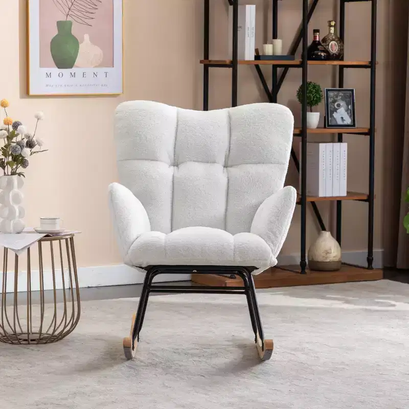 Teddy Fabric Rocking Gilder Nursery Chair For Living Room Indoor,Ivory