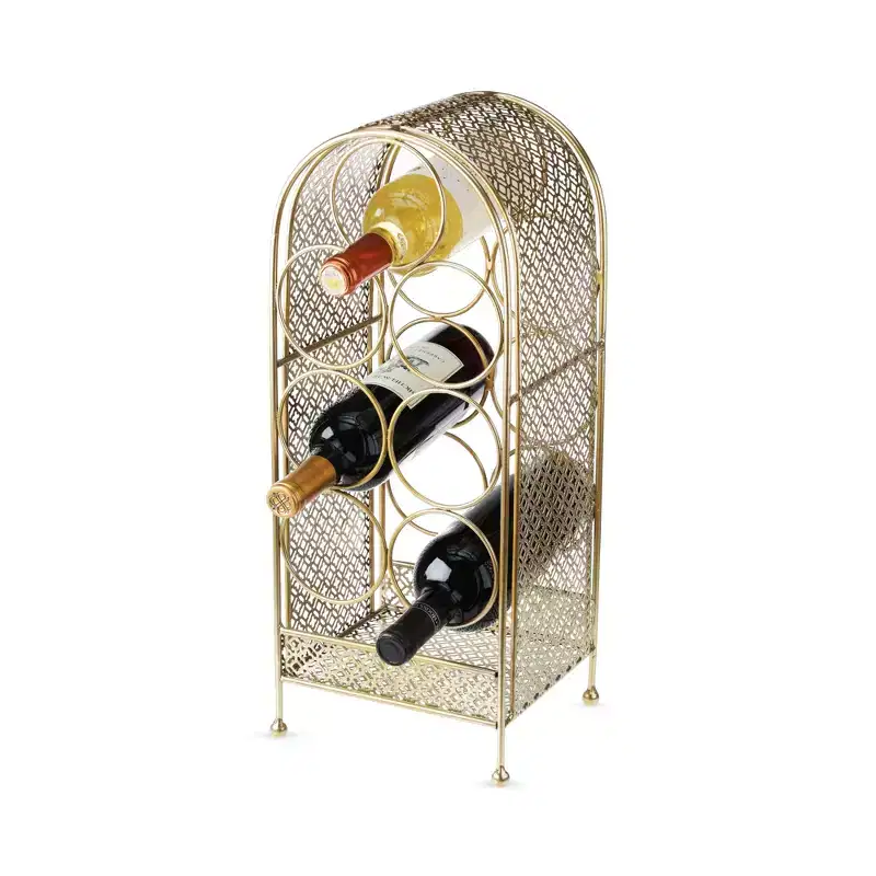 Twine Trellis Wine Rack, Holds 7 Bottles, Gold Countertop Wine Storage, Cast Iron