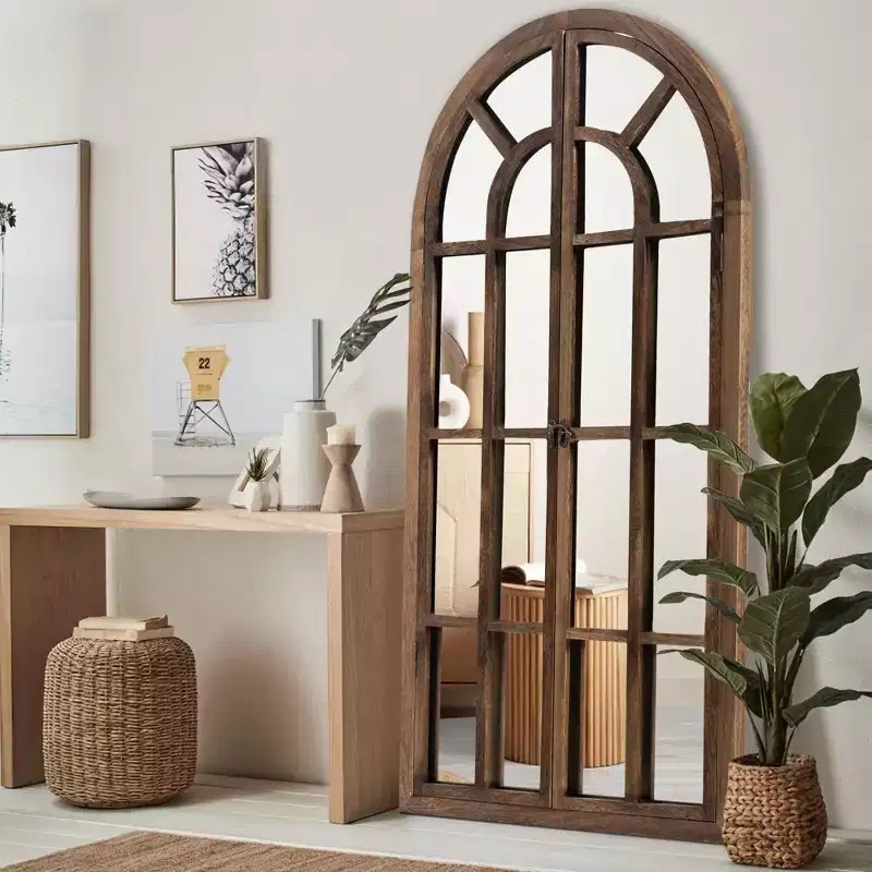 Dovelina Arched Wood Frame Window Mirror Decorative Full Length Mirror