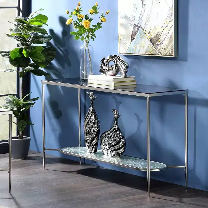 Glass Console Sofa Table, Chrome Finish, 48