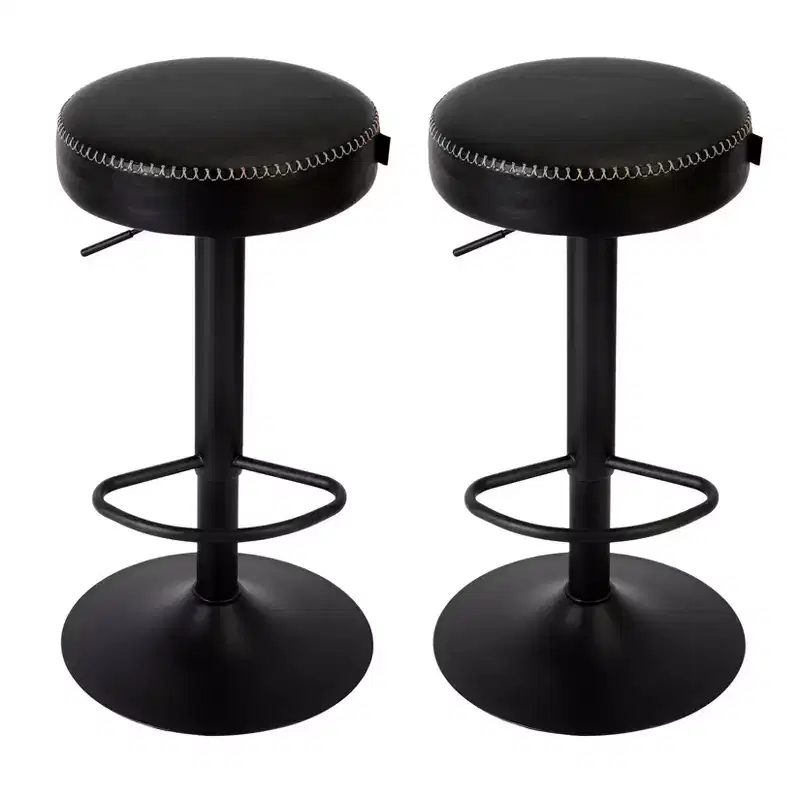 Oil-Waxed Leather Adjustable Bar Stools (Set of 2), 360 Swivel, 25.6-33.7 Height Range, for Kitchen Island & Home Bar