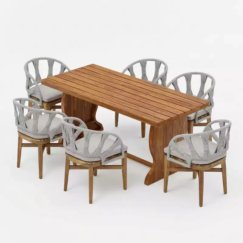 Christopher Knight Home Hendry 7 Piece Boho Outdoor Acacia Wood Wicker Dining Set with Slatted Table
