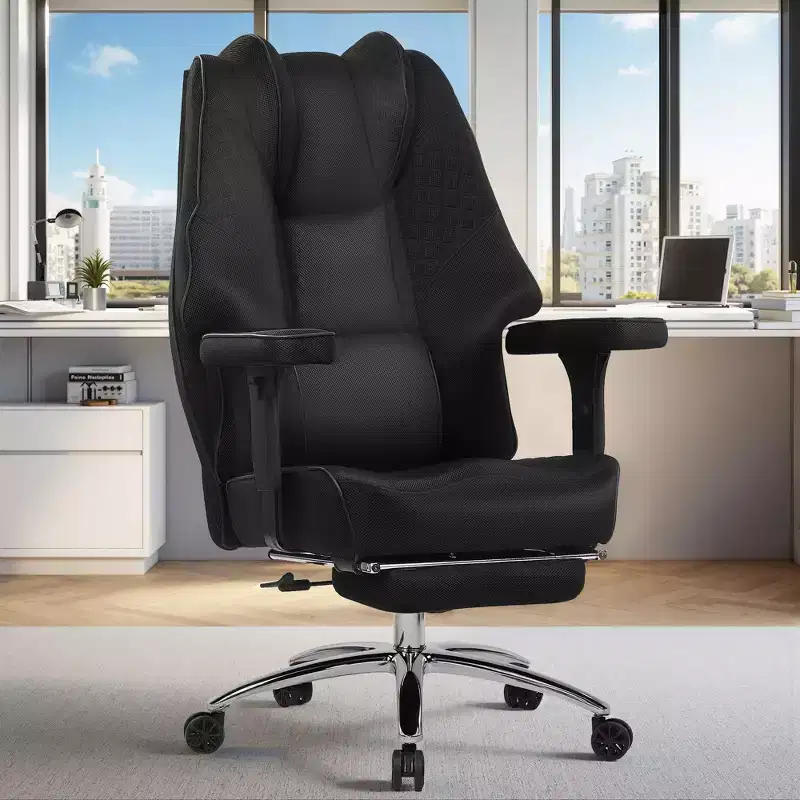 VECELO Ergonomic Office Chair with Footrest & Armrest, Adjustable Height Chair with Lumbar & Neck Support, Black