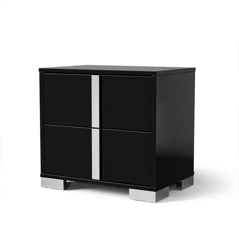Nightstand with 2 Drawers, Piano Black UV Finish, 24 Inch