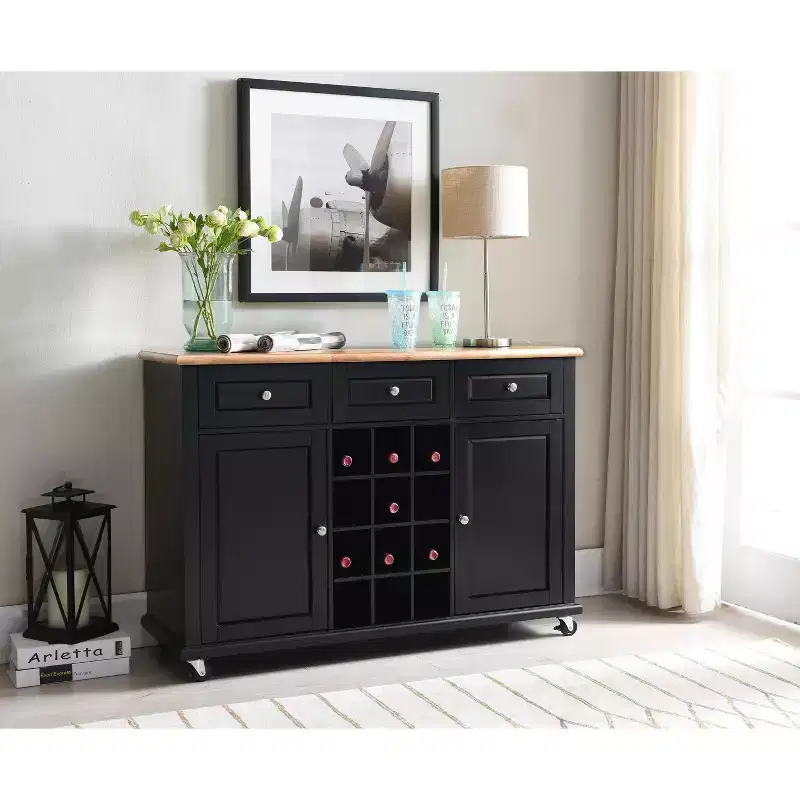 Kings Brand Furniture Wine Rack Sideboard Buffet Server Console Table With Storage, Black