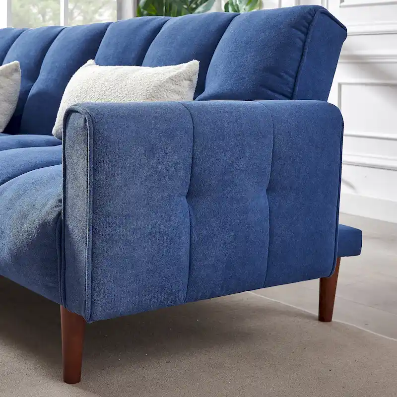 Convertible Futon Sofa Bed with Adjustable Positions and Wooden Legs