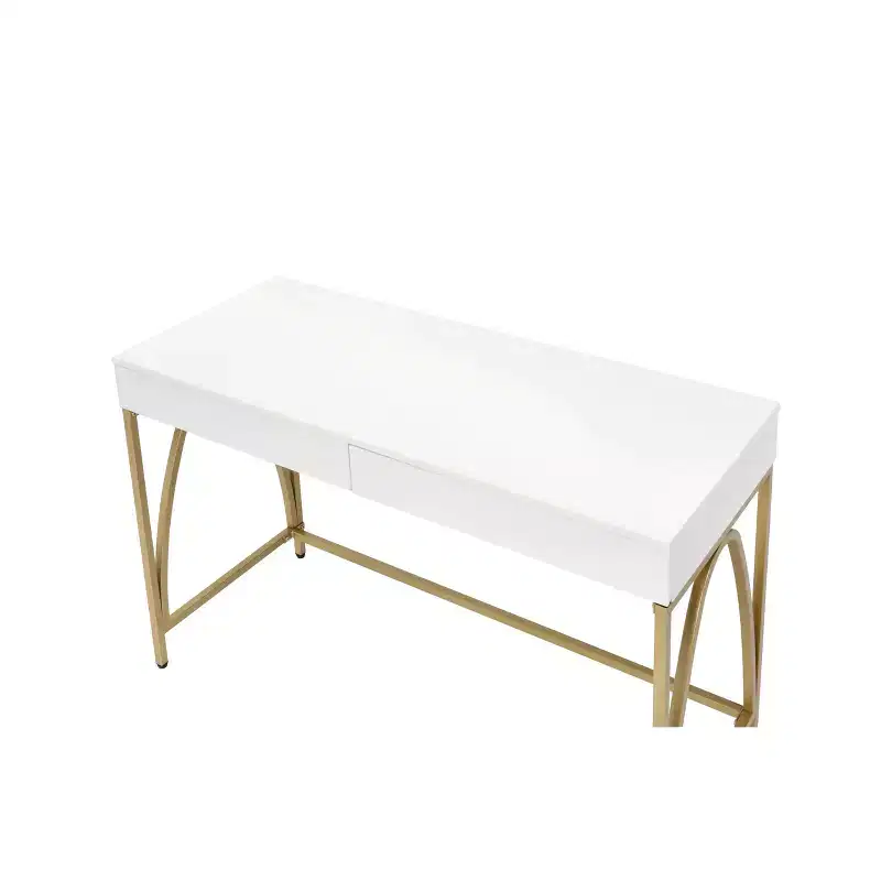 50" Lightmane Vanity Table White High Gloss and Gold Finish - Acme Furniture