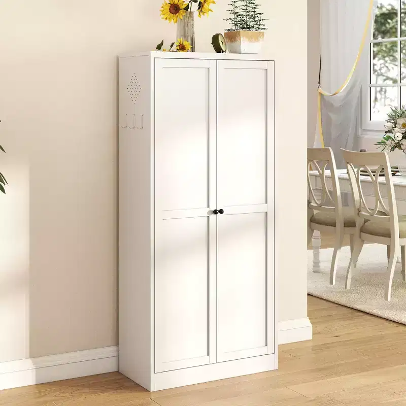 5-Tier White Steel Pantry Storage Cabinet with 2 Doors 4 Adjustable Shelves, Tall Metal Cabinets Heavy Duty Freestanding Utility Cabinet
