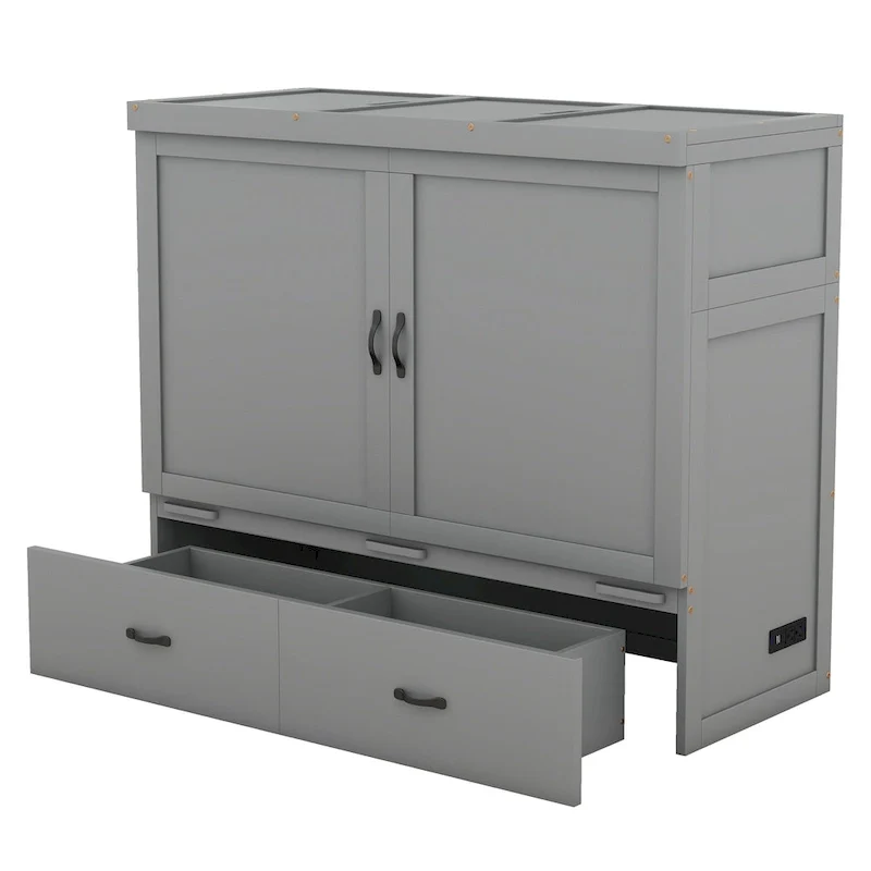 Full Pine Murphy Bed with USB & Drawer